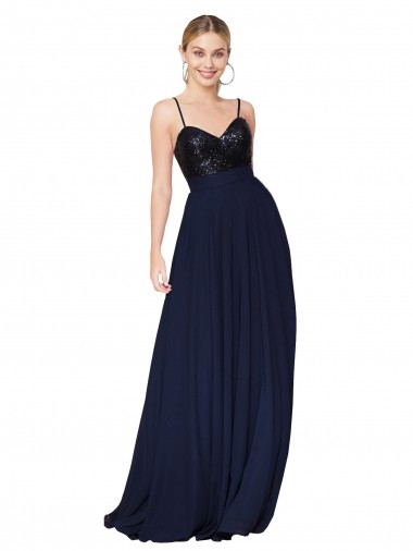 Long Dark Navy Sleeveless A-Line Semi Formal Evening Dress / Prom Dress / Bridesmaid Dress Leeds
