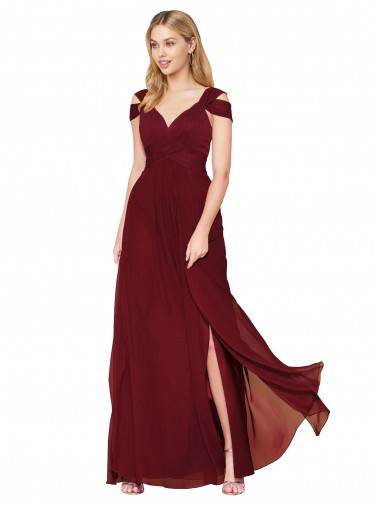 Long Burgundy Sleeveless A-Line Side Slit Formal Evening Gown / Prom Dress / Bridesmaid Dress Leeds