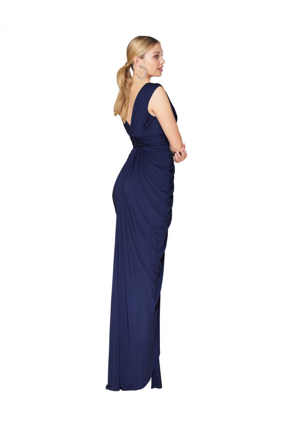 Long Dark Navy Sleeveless Mermaid V-Back Front Slit Formal Evening Gown / Prom Dress / Bridesmaid Dress Leeds