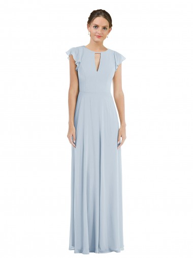 Long Sea Glass Flutter Sleeves A-Line V-Back Formal Evening Gown / Bridesmaid Dress Leeds