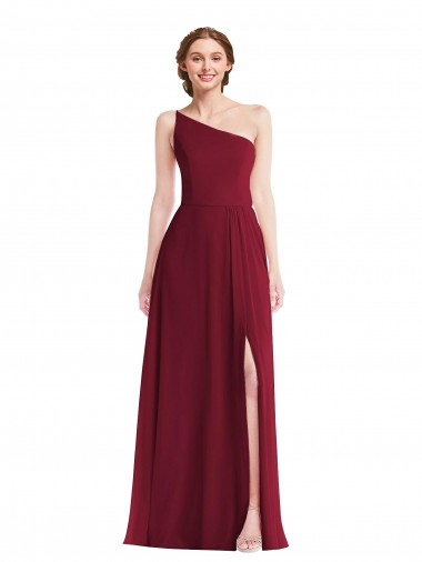Long Burgundy Sleeveless A-Line Shirred Front Slit Semi Formal Evening Dress / Bridesmaid Dress Leeds