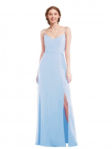 Long Light Sky Blue Sleeveless A-Line Front Slit Formal Evening Gown / Bridesmaid Dress Leeds