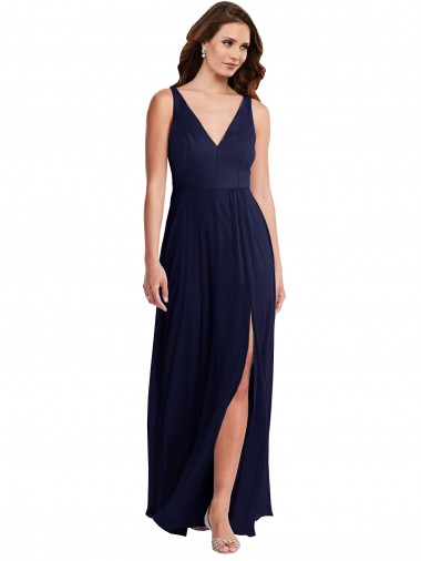 Long Dark Navy Sleeveless A-Line V-Back Black Tie Evening Gown / Bridesmaid Dress Leeds