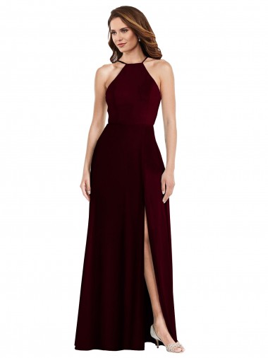 Long Burgundy Gold Sleeveless A-Line Low Back Semi Formal Evening Dress / Bridesmaid Dress Leeds