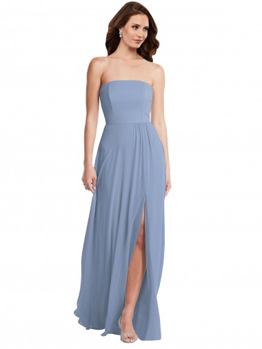 Long Dusty Blue Sleeveless A-Line Soft Chiffon Semi Formal Evening Dress / Bridesmaid Dress Leeds