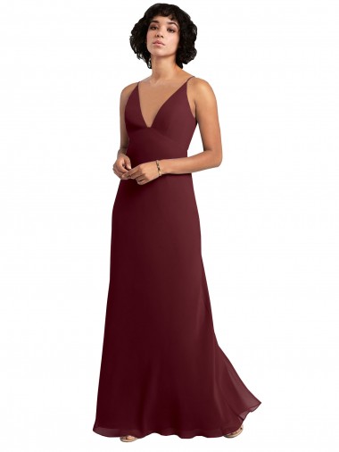 Long Burgundy Gold Sleeveless A-Line V-Back Bridesmaid Dress / Formal Dress Leeds