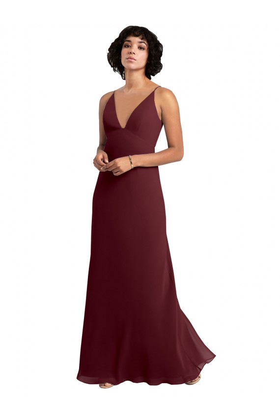 Long Burgundy Gold Sleeveless A-Line V-Back Bridesmaid Dress / Formal Dress Leeds