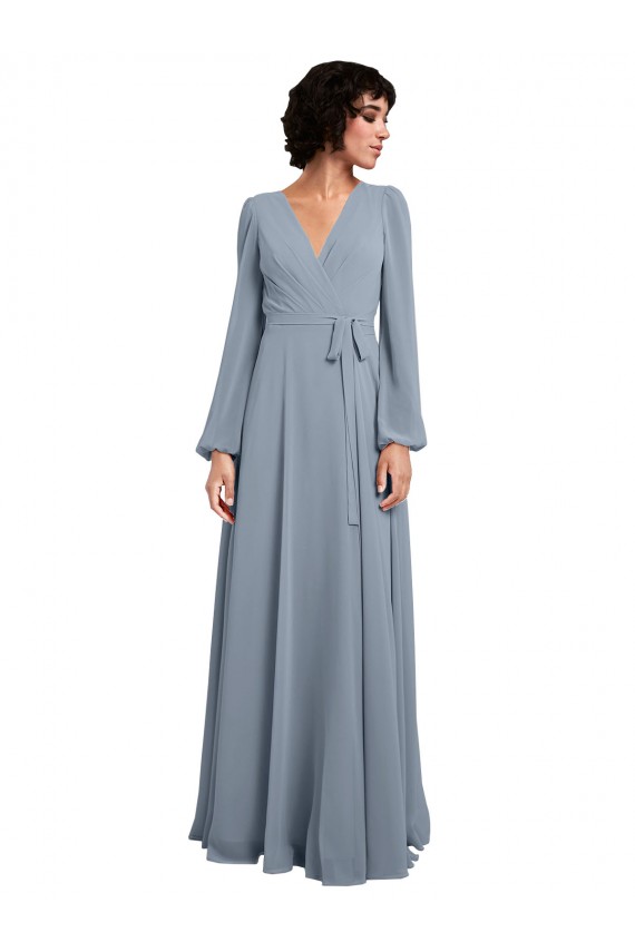 Long Dusty Blue Long Sleeves A-Line Bridesmaid Dress / Formal Dress Leeds
