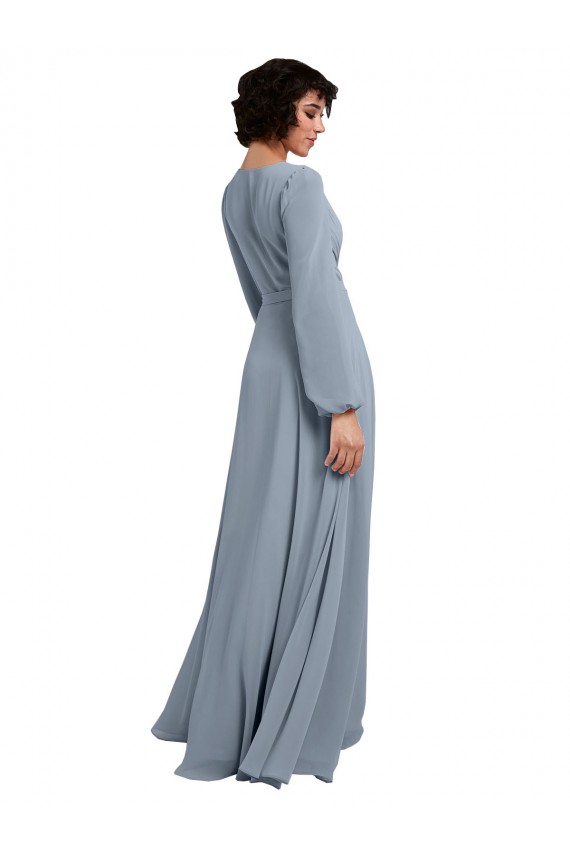 Long Dusty Blue Long Sleeves A-Line Bridesmaid Dress / Formal Dress Leeds
