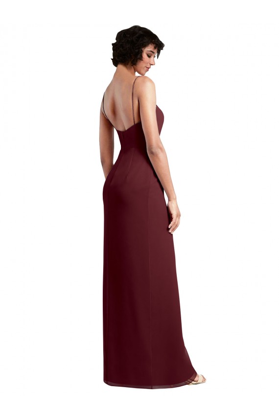 Long Burgundy Gold Sleeveless A-Line Low Back Evening Dress / Bridesmaid Dress Leeds