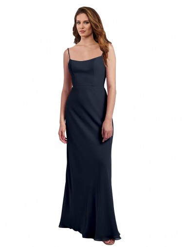 Long Dark Navy Sleeveless A-Line Open Back Soft Chiffon Evening Dress / Bridesmaid Dress Leeds