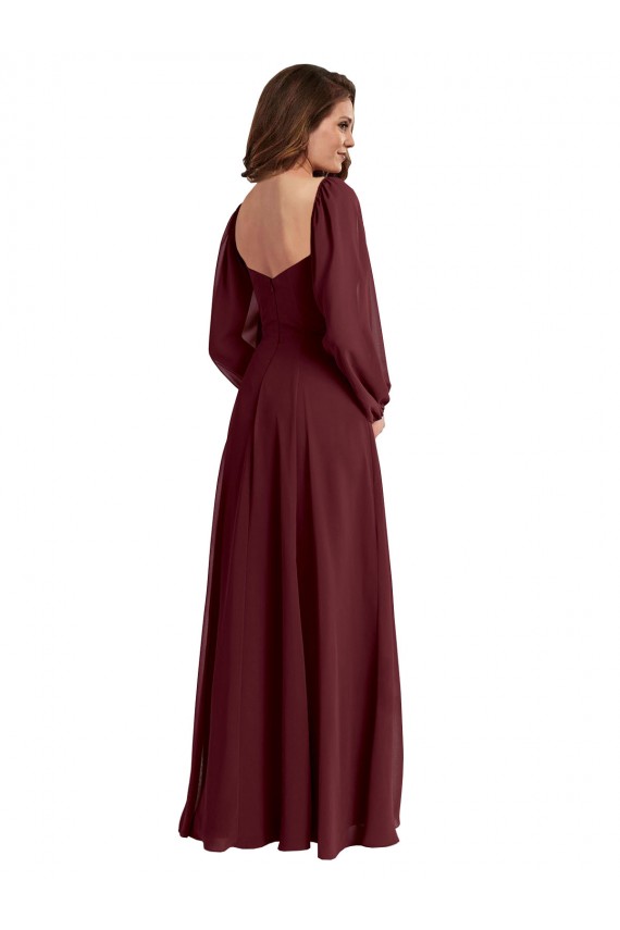 Long Burgundy Gold Long Sleeves A-Line Bridesmaid Dress / Evening Dress Leeds