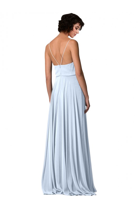 Long Light Sky Blue Sleeveless A-Line Low Back Formal Dress / Bridesmaid Dress Leeds