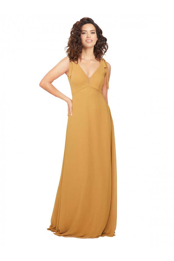 Long Saffron Sleeveless A-Line Keyhole Back Bridesmaid Dress Leeds