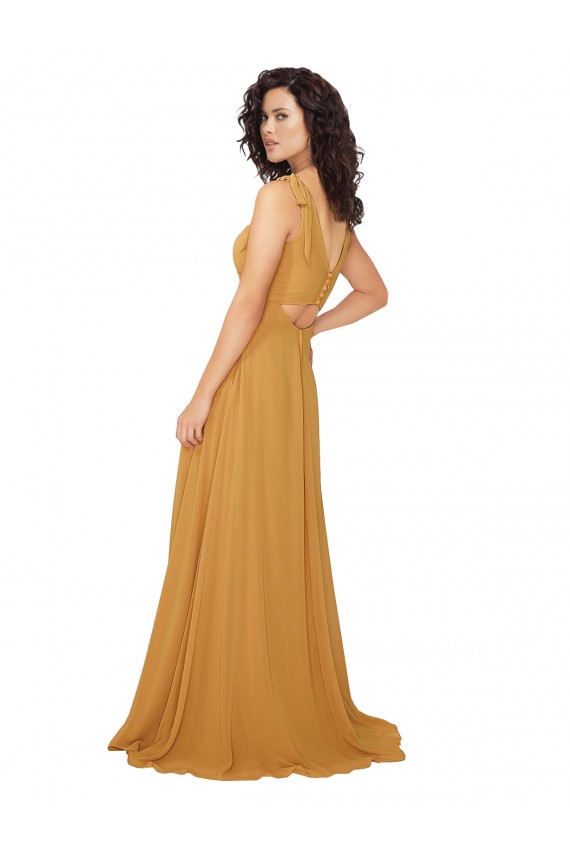 Long Saffron Sleeveless A-Line Keyhole Back Bridesmaid Dress Leeds