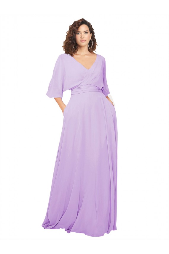 Long Lilac Half Sleeves A-Line Low Back Bridesmaid Dress Leeds