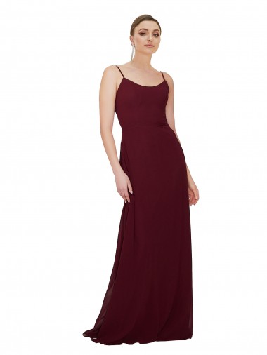 Long Burgundy Gold Sleeveless A-Line Keyhole Back Bridesmaid Dress Leeds