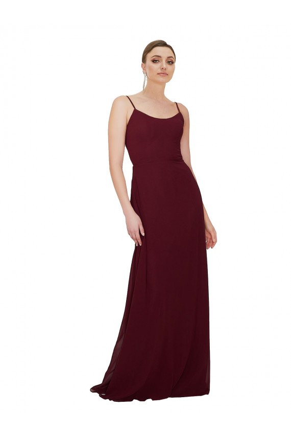 Long Burgundy Gold Sleeveless A-Line Keyhole Back Bridesmaid Dress Leeds