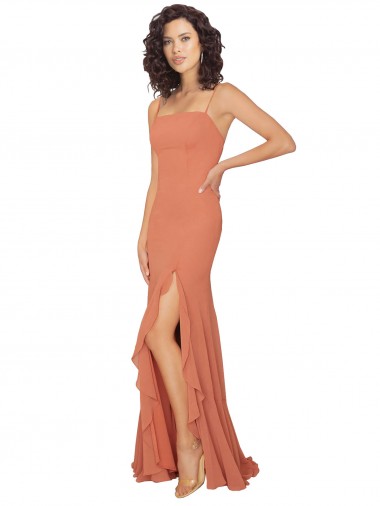 Long Rosewood Sleeveless A-Line V-Back Bridesmaid Dress Leeds