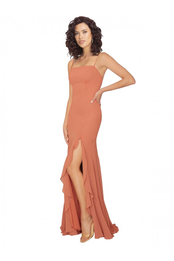 Long Rosewood Sleeveless A-Line V-Back Bridesmaid Dress Leeds