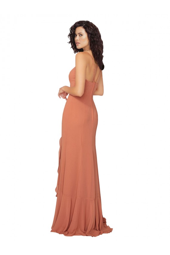 Long Rosewood Sleeveless A-Line V-Back Bridesmaid Dress Leeds