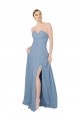 Long Dusty Blue Sleeveless A-Line Low Back Bridesmaid Dress / Evening Dress Leeds