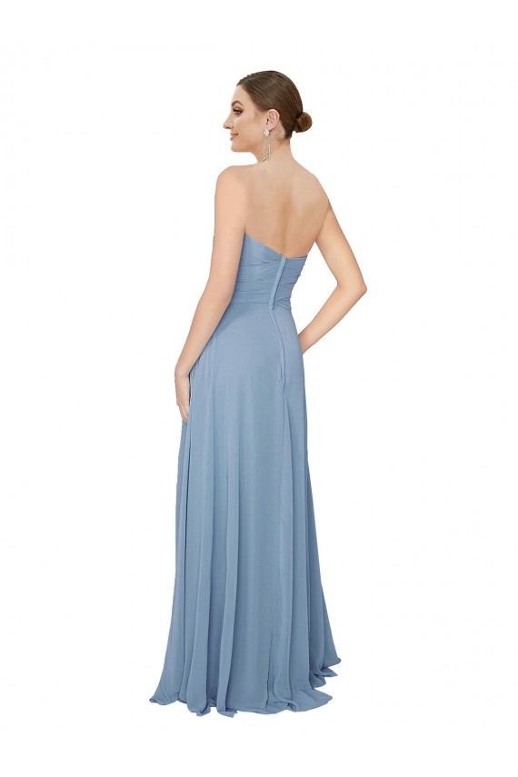 Long Dusty Blue Sleeveless A-Line Low Back Bridesmaid Dress / Evening Dress Leeds