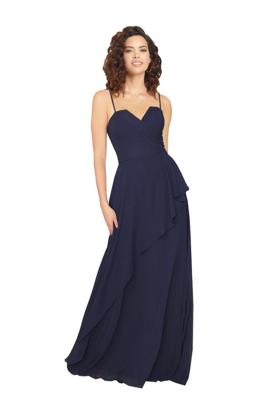 Long Dark Navy Sleeveless A-Line Low Back Bridesmaid Dress / Formal Dress Leeds