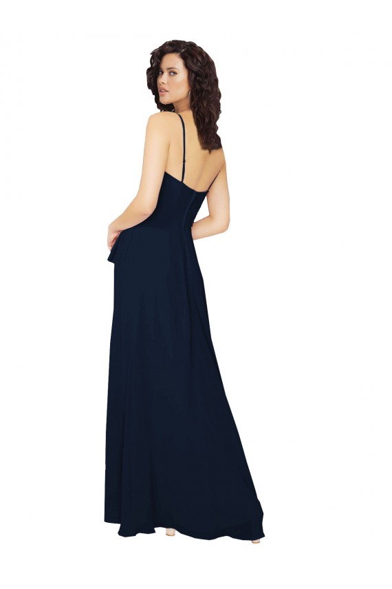 Long Dark Navy Sleeveless A-Line Low Back Bridesmaid Dress / Formal Dress Leeds