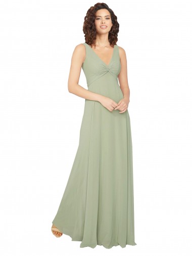 Long Sage Sleeveless A-Line V-Back Bridesmaid Dress / Evening Dress Leeds
