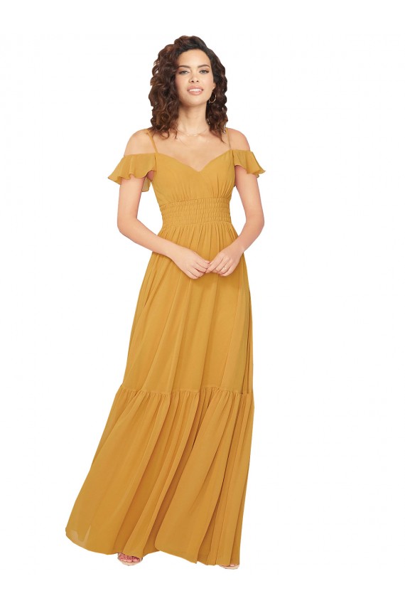 Long Saffron Cold Shoulder A-Line Keyhole Back Bridesmaid Dress Leeds