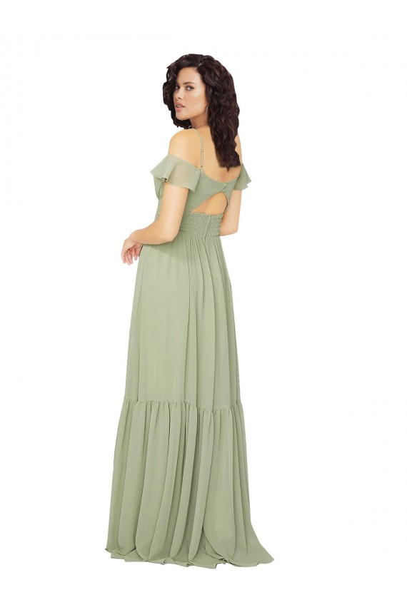 Long Saffron Cold Shoulder A-Line Keyhole Back Bridesmaid Dress Leeds