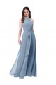 Long Dusty Blue Sleeveless A-Line Chiffon Bridesmaid Formal Dress Leeds