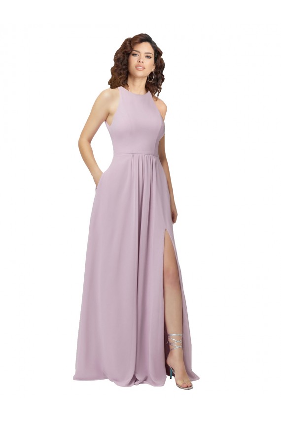 Long Pink Glow Sleeveless A-Line Keyhole Back Bridesmaid Dress Leeds