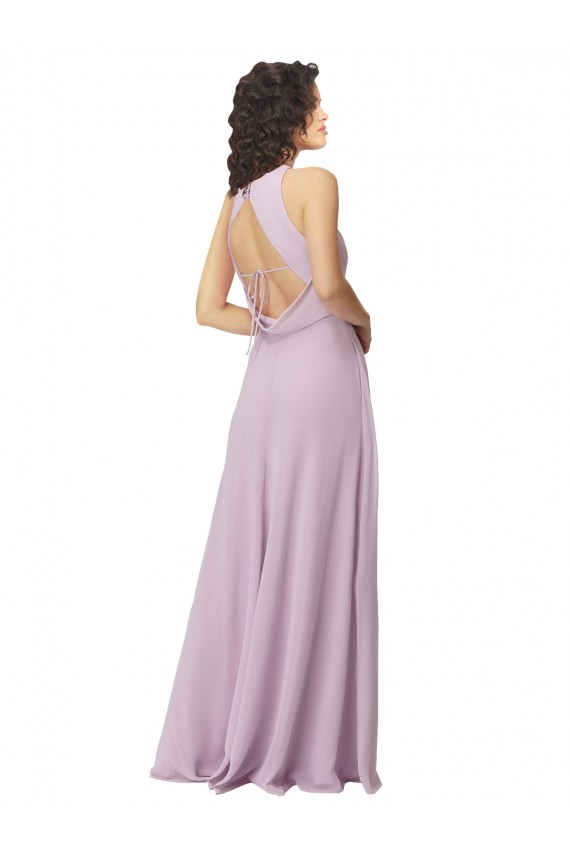 Long Pink Glow Sleeveless A-Line Keyhole Back Bridesmaid Dress Leeds