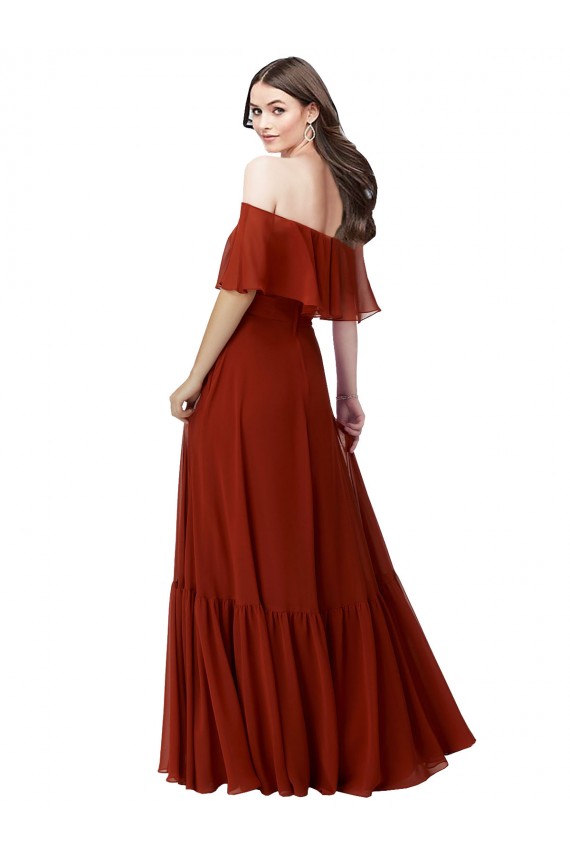 Long Red Short Flutter Sleeves A-Line Bridesmaid Dress Leeds