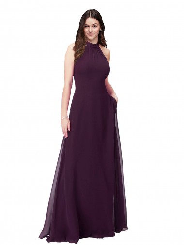 Long Grape Sleeveless A-Line Keyhole Back Bridesmaid Dress Leeds