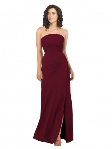 Long Burgundy Sleeveless Sheath Soft Chiffon Bridesmaid Dress Leeds