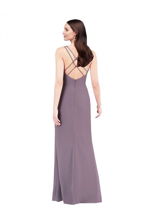 Long Dark Lavender Sleeveless Column Open Back Formal Evening Gown / Bridesmaid Dress Leeds
