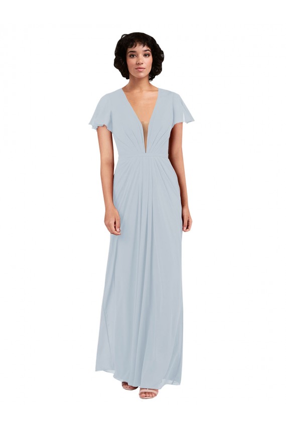 Long Sea Glass Cap Sleeves A-Line Bridesmaid Dress / Formal Dress Leeds