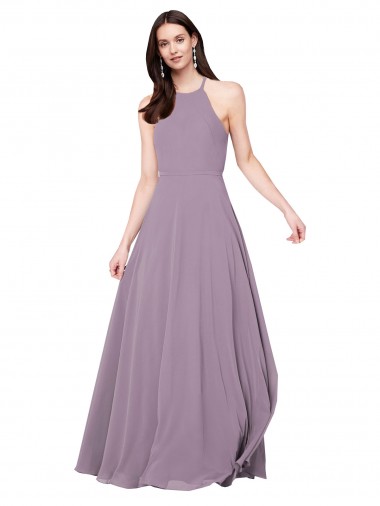 Long Dark Lavender Sleeveless A-Line Keyhole Back Bridesmaid Dress / Evening Dress Leeds