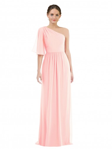Long Pink Bell Sleeves A-Line Semi Formal Evening Dress / Bridesmaid Dress Leeds