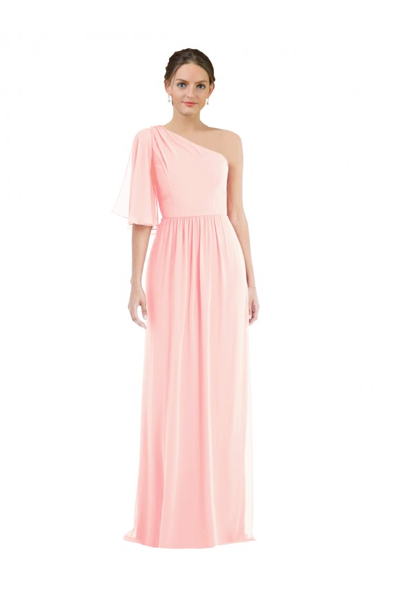 Long Pink Bell Sleeves A-Line Semi Formal Evening Dress / Bridesmaid Dress Leeds