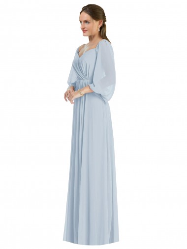 Long Sea Glass Puff Sleeves A-Line Formal Evening Gown / Bridesmaid Dress Leeds