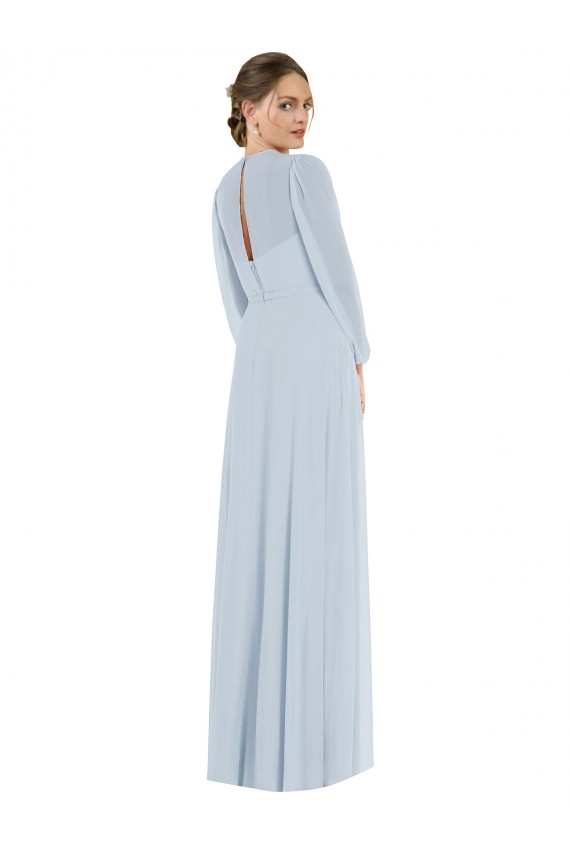 Long Sea Glass Puff Sleeves A-Line Keyhole Back Formal Evening Gown / Bridesmaid Dress Leeds