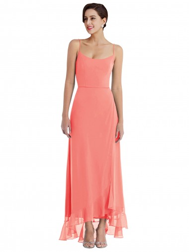 Long Coral Sleeveless A-Line High Low Bridesmaid Dress Leeds