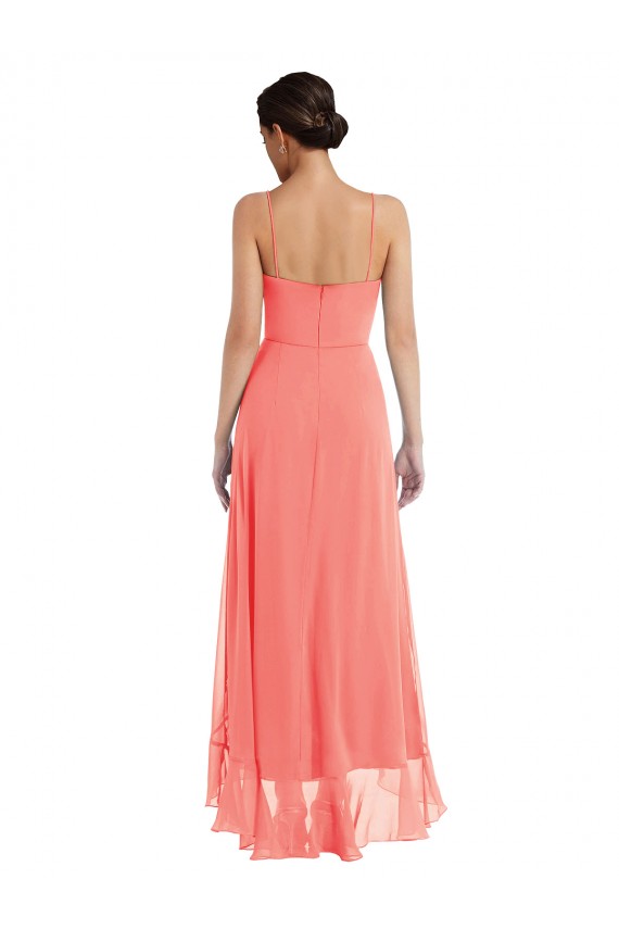 Long Coral Sleeveless A-Line High Low Bridesmaid Dress Leeds