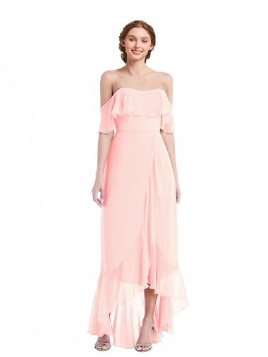 Long Pink Sleeveless A-Line High Low Bridesmaid Dress Leeds