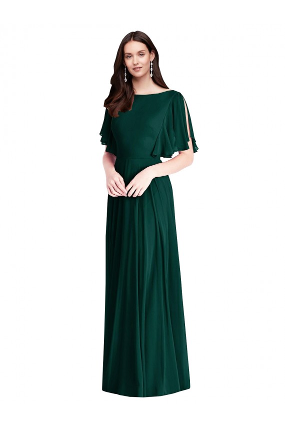 Long Ever Green Bell Sleeves A-Line V-Back Semi Formal Evening Dress / Bridesmaid Dress Leeds