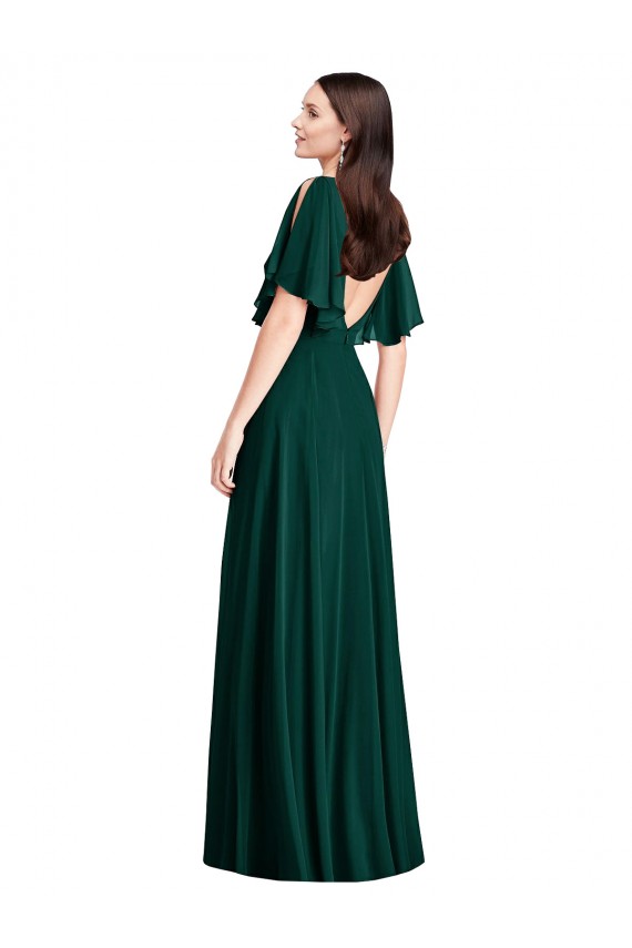 Long Ever Green Bell Sleeves A-Line V-Back Semi Formal Evening Dress / Bridesmaid Dress Leeds